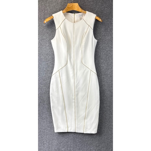 Cache Dresses & Skirts - Cache Sheath Dress Size 0 White Stunning Date Gold Zipper Trim Sleeveless Crepe